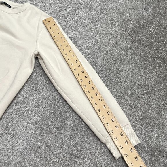 Zara Sof Fleece Pullover Sweatshirt Womens Large Beige Crew Neck Cotton Casual - Picture 13 of 14